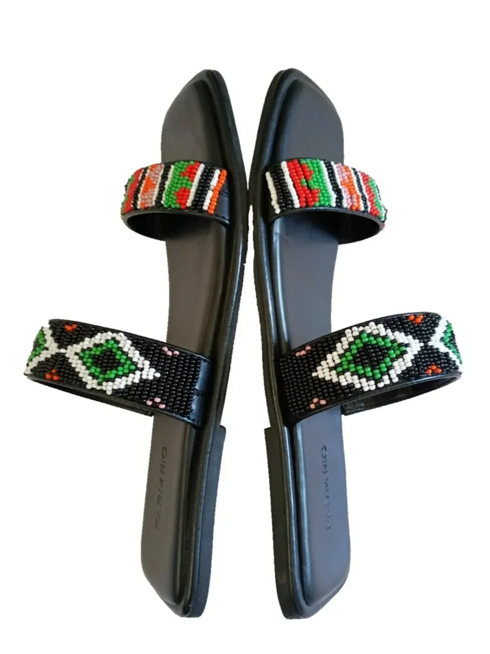 FARM RIO Flats Women's Slides Beaded Square Toe Sandal in Black - Size 9 - Picture 3 of 8